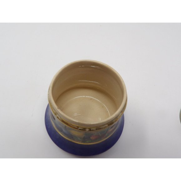 Meir Wade Staffordshire Porcelain Jam Jar Blue with Gold Trim Adorned with Fruit - Picture 10 of 10